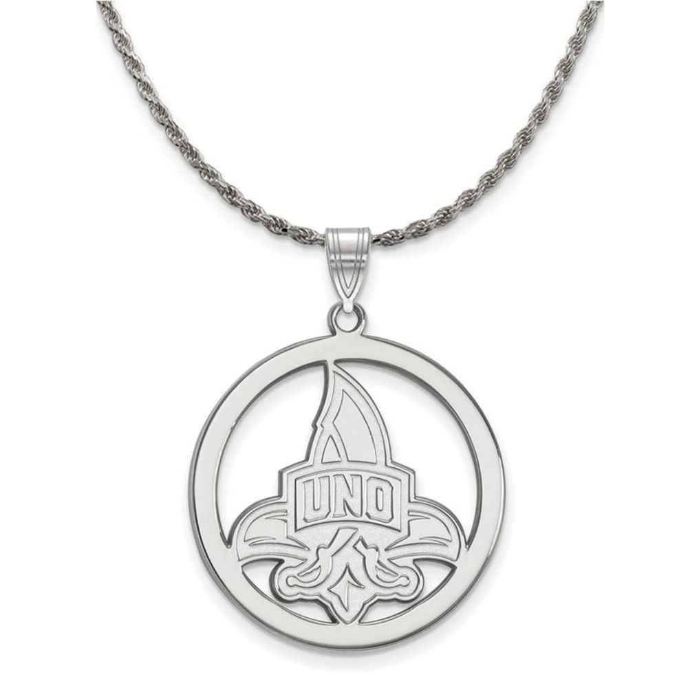 Sterling Silver U. of New Orleans Large Circle Necklace - 24 Inch